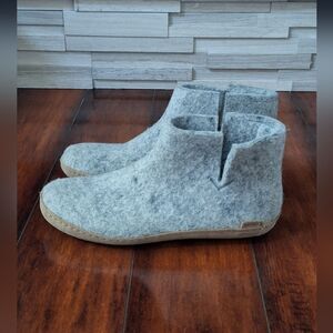 Glerups The Boot slippers grey with leather sole, EU 42 US 9